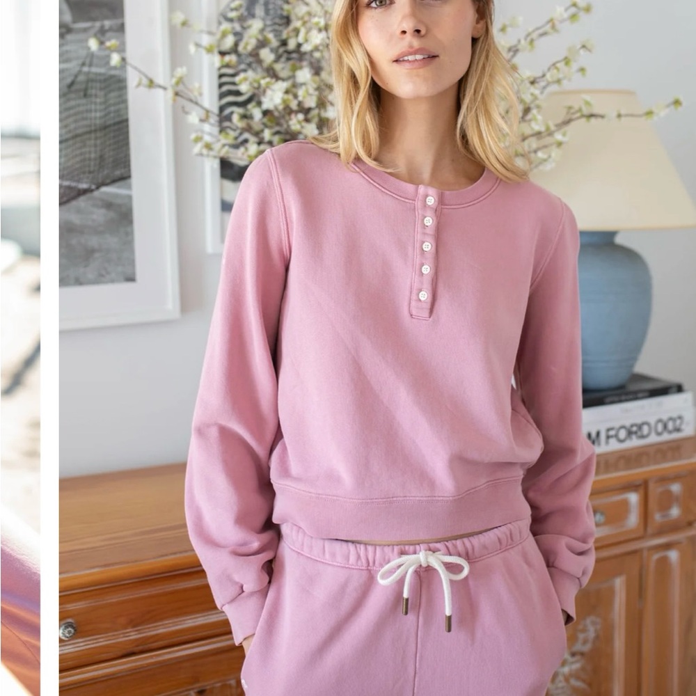Marea by Liz Joy Vintage Terry Henley Sweatshirt, lavender, XS